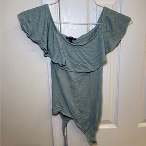 Express light teal ruffle bodysuit